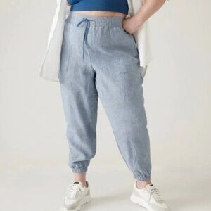 Athleta Retreat 100% Linen Joggers Chambray Blue Sz 14/P